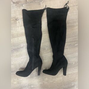 Black suede over knee boots